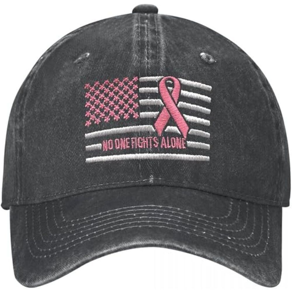 Unisex Black Cotton One Fight Alone Embroidered Adjustable Buckle Baseball Cap